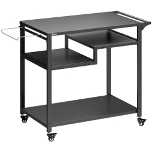 Outsunny Outdoor Grill Cart, Three-Tier Pizza Oven Stand  with Steel Tabletop, Hooks, Rubbish Bag Holder, Wheels, Black