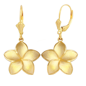 Polished Gold Hawaiian Plumeria Flower Leverback Earrings (Available in Small/Medium/Large & Yellow/Rose/White Gold)