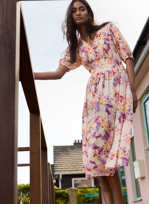 Lina Printed Midi Dress - UK 16 | EU 42 | US 12 / Violet Watercolour Floral