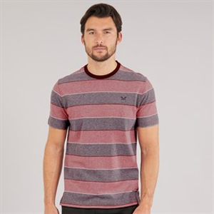Crew Clothing Mens Oxford Stripe T-Shirt Heritage White/Crimson