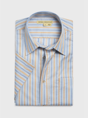Blue and Gold Egyptian Cotton Short Sleeve Shirt