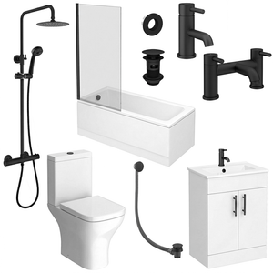 Arezzo Matt Black Round Complete Modern Bathroom Package 1700 x 700 Reinforced Bath