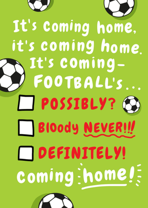 It's Coming Home Football Typographic Funny Card