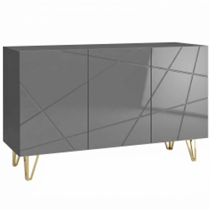HOMCOM Modern Luxe High Gloss Sideboard, with Hairpin Legs, Grey