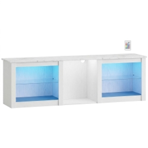 HOMCOM 70in TV Stand, with LED Lights and Storage - White
