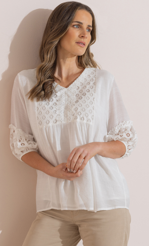 Lace Trimmed Top - White