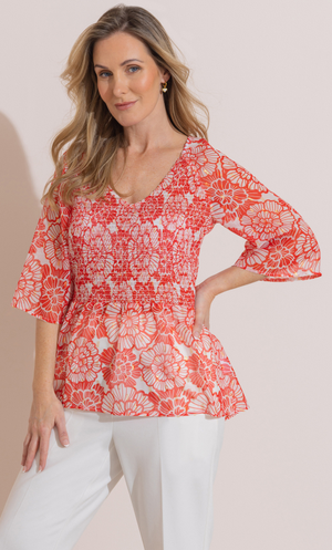 Floral Printed Top - Scarlet/Ivory