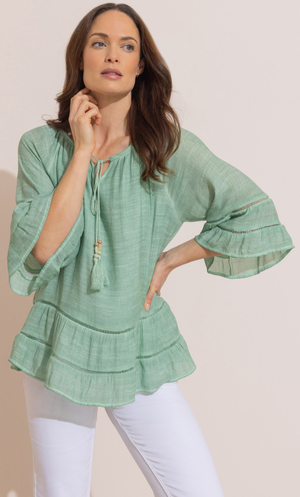 Ruffle Hem Peplum Top - Light/Thyme