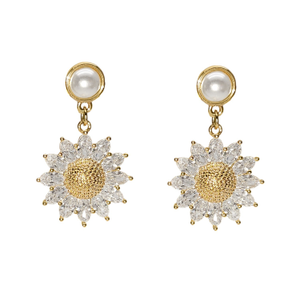 Zircon Daisy Dangle With Pearl Stud Earrings