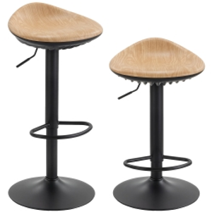HOMCOM Set of 2 Barstools PU Leather Kitchen Stools with Saddle Seat Height Adjustable Swivel Kitchen Chairs with Footrest Oak
