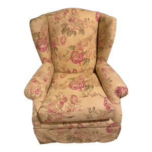 Braxton Culler Chippendale Style Floral-Upholstered Wingback Armchair