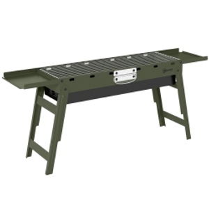 Outsunny Portable BBQ Grill, Foldable Charcoal Grill for Camping and Picnics with 2 Side Shelves and Handle, Green