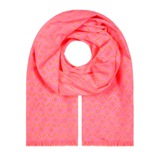Large Cotton Scarf Printed Pattern Neon Pink/Orange (one size)