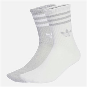 adidas Originals Mens 3-Stripes Trefoil Glitter Two Pack Crew Socks Silver Metallic/White