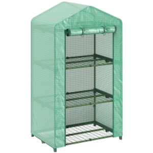 Outsunny 3 Tier Mini Greenhouse Portable Garden Grow House with Roll Up Door and Wire Shelves, 69 x 49 x 125 cm, Green