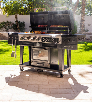 Pit Boss Memphis Ultimate 2.0 Gas and Charcoal Combo Grill with Smoker + Free 6 Piece Cast Iron Cooking Set