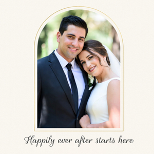 Happily Ever After Starts Here Arch Photo Upload Wedding Card