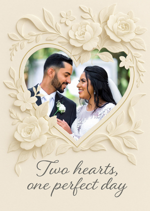 Two Hearts One Perfect Day Floral Heart Photo Upload Wedding Card