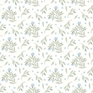 Meadow Flower Dance Wallpaper in Soft Blue