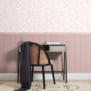 Willow Leaf Panel Wallpaper in Pink with Pink Panel
