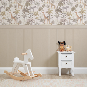 Vintage Explorer Panel Wallpaper in Earthy Tones with Cream Panel