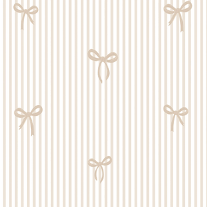 Delicate Bows on Pinstripe Wallpaper in Natural