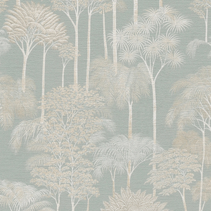 Canopy View Wallpaper in White and Gold on Blue