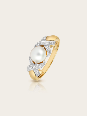Naya Freshwater Pearl & Natural Diamond 9K Yellow & White Gold Ring