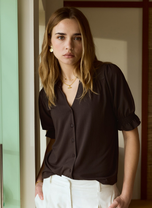 Noa Short Sleeve Blouse - UK 16 | EU 42 | US 12 / Dark Chocolate