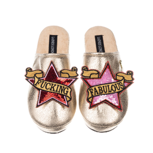 Laines London Softie Slippers With Red & Pink Fucking Fabulous Brooches - Gold (L)