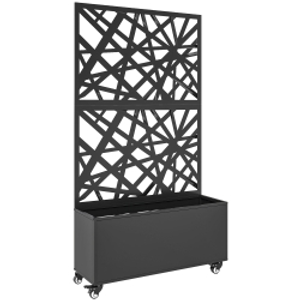 Outsunny Jardinera con Enrejado para Trepadoras con Ruedas y Orificios de Drenaje, de Metal, 90x30x160 cm, Negro