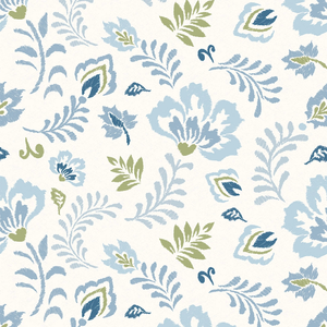 Sample of Folk Foliage Wallpaper in Blue and Sage on Cream
