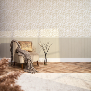 Sample of Willow Leaf Panel Wallpaper in Natural with Natural Panel