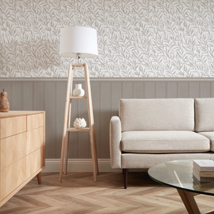 Sample of Willow Leaf Panel Wallpaper in Grey with Grey Panel
