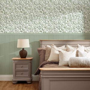 Sample of Willow Leaf Panel Wallpaper in Green with Green Panel