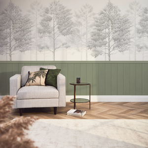 Sample of Woodland Whisper Panel Wallpaper in Sage Green