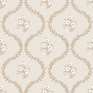 Sample of Posy Trellis Wallpaper in Taupe on Cream