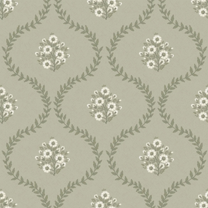 Sample of Posy Trellis Wallpaper in Cream on Organic Green