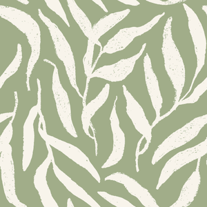 Sample of Olive Leaf Wallpaper in Cream on Pistachio