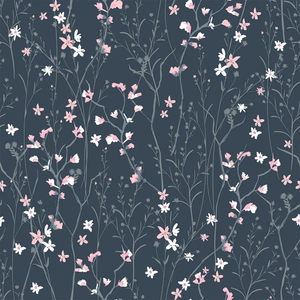 Sample of Summer Meadow Wallpaper in Navy and Pink