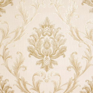 Sample of Aurora Damask Wallpaper in Shimmering Ivory with Gold and Silver