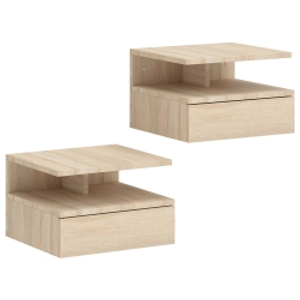 HOMCOM Juego de 2 Mesitas de Noche Flotantes con Cajón Montado en la Pared 35x32x22,5 cm Roble