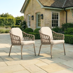 Maze - Pair of Sicily Open Rope Weave Garden Dining Chairs - Café