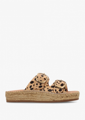 Jander Cheetah Pony Hair Flatform Espadrille Mules