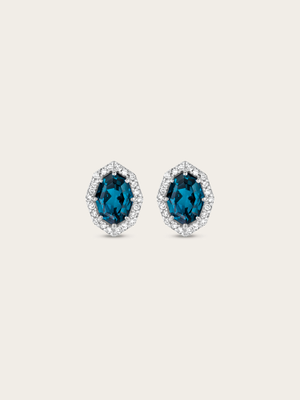 Bridget Natural London Blue Topaz & Diamond 9K White Gold Halo Stud Earrings
