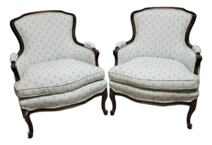 Pair of French Louis XV Style Bergere Chairs, C. 1950s