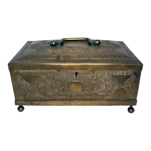Anglo Indian Chased Brass Casket Desk Box