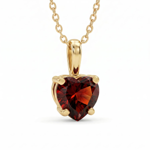 14K Gold Garnet Heart Necklace, Minimalist Pendant