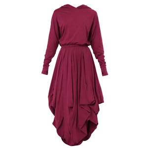 Hooded Midi Dress In Burgundy (M)