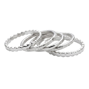 Sterling Silver Stackable Ring Set, Five Minimalist Bands (P 1/2 (UK))